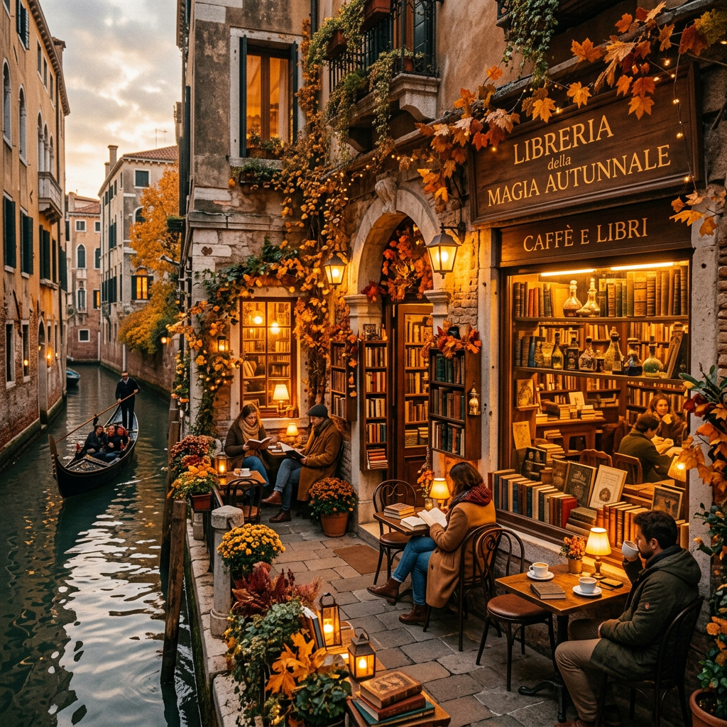 Libreria della Magia Autunnale; Caffè e Libri beside a canal